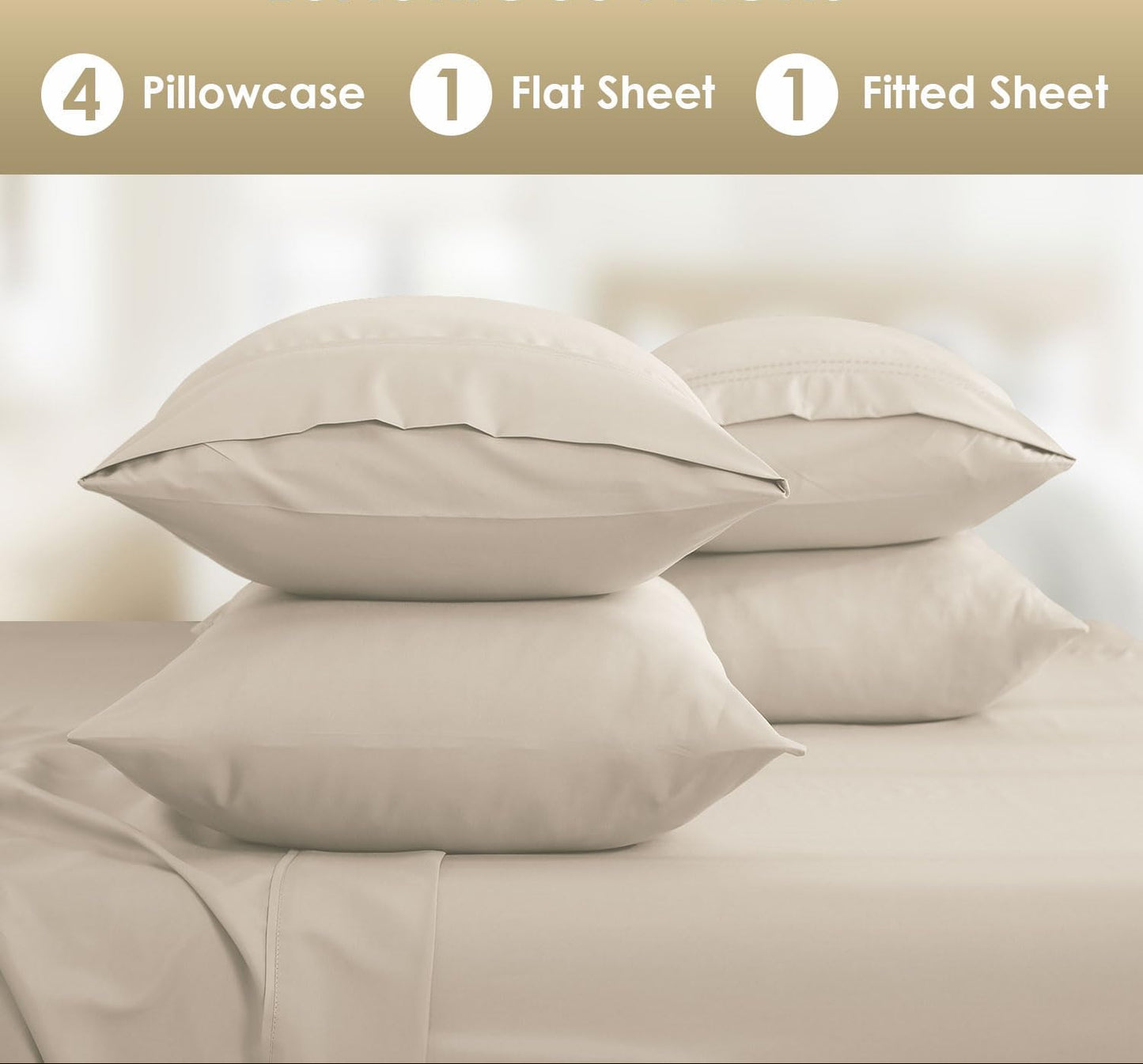 Dluxe Ave. ( KING ) 6 Pcs Luxury Silky Soft Bed Sheet Set/ Fits 16 inch Deep Pocket/ Ivory Cream