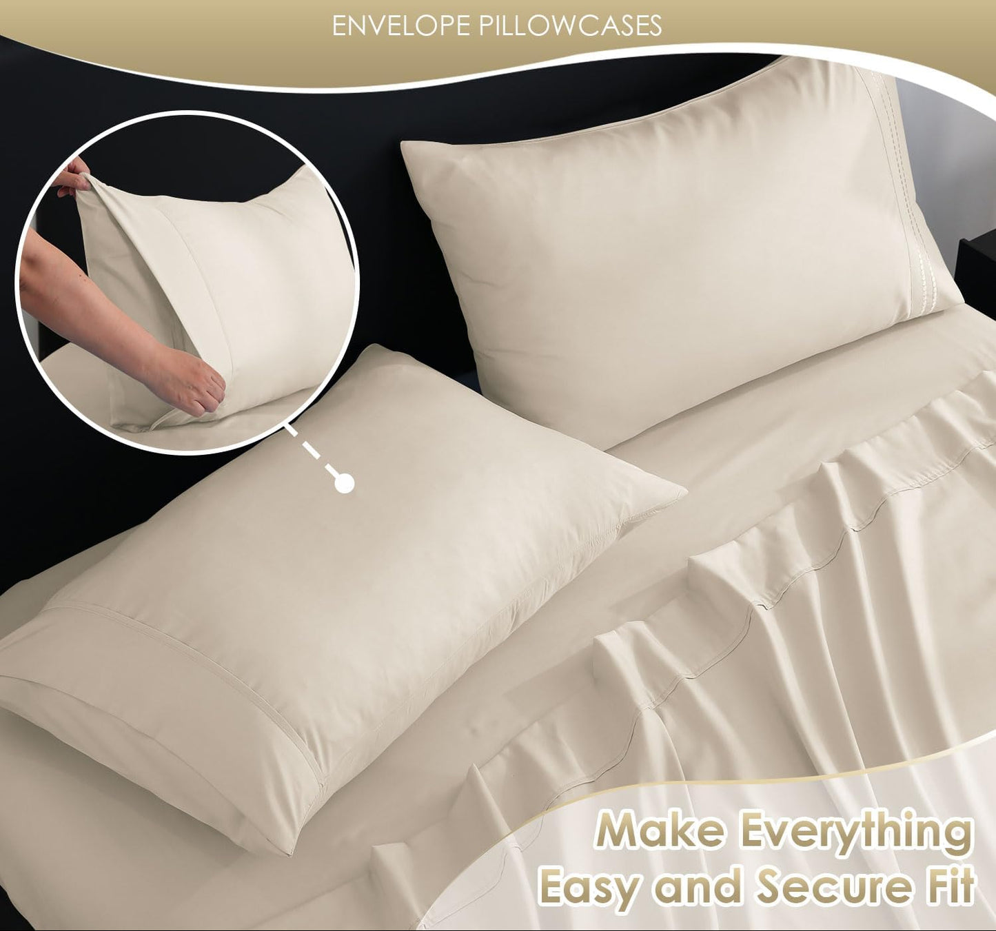 Dluxe Ave. ( KING ) 6 Pcs Luxury Silky Soft Bed Sheet Set/ Fits 16 inch Deep Pocket/ Ivory Cream