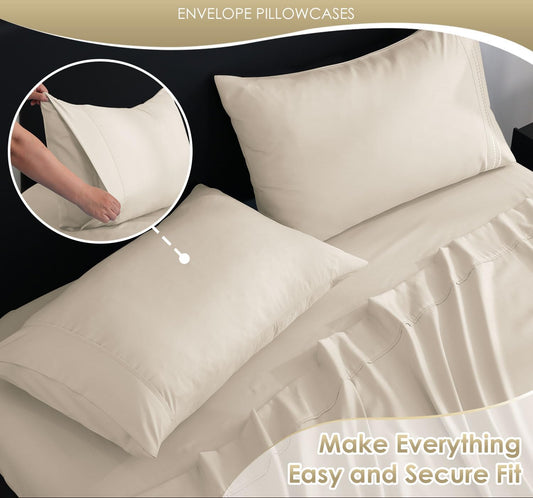 Dluxe Ave. ( KING ) 6 Pcs Luxury Silky Soft Bed Sheet Set/ Fits 16 inch Deep Pocket/ Ivory Cream