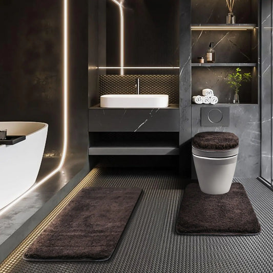 Dluxe Ave. Baahrnom Bathroom Rugs Sets 3 Piece with Toilet Cover Adjustable Bath Rug Set with TPR Non Slip Luxury Bathroom Decoration