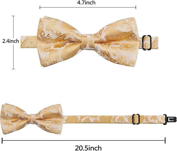 Dluxe Ave. Men’s Classic Paisley Pre-Tied Bowtie Pocket Square and Cufflinks