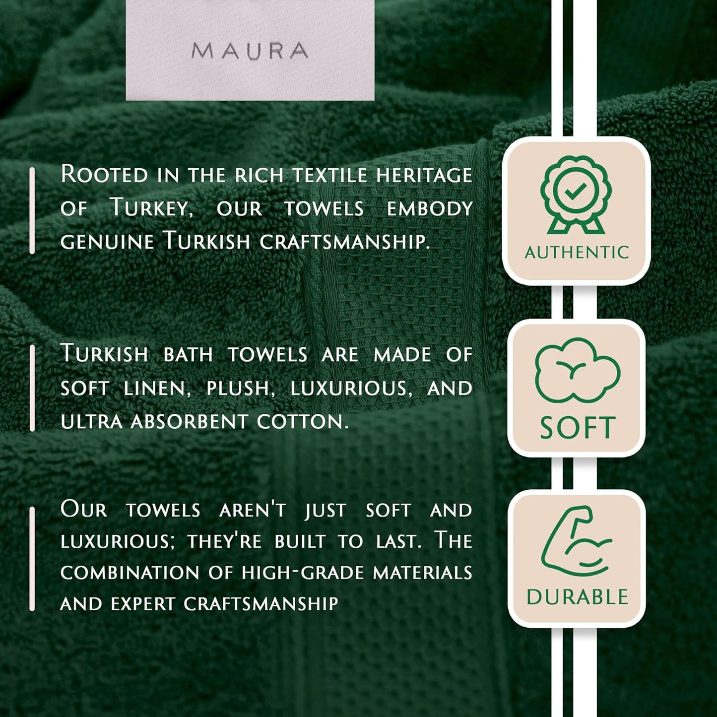 Dluxe Ave. Premium Turkish Washcloth Set/ Ultimate Luxury, Soft Thick Super Absorbent/ 6-Pack (Dark Green)