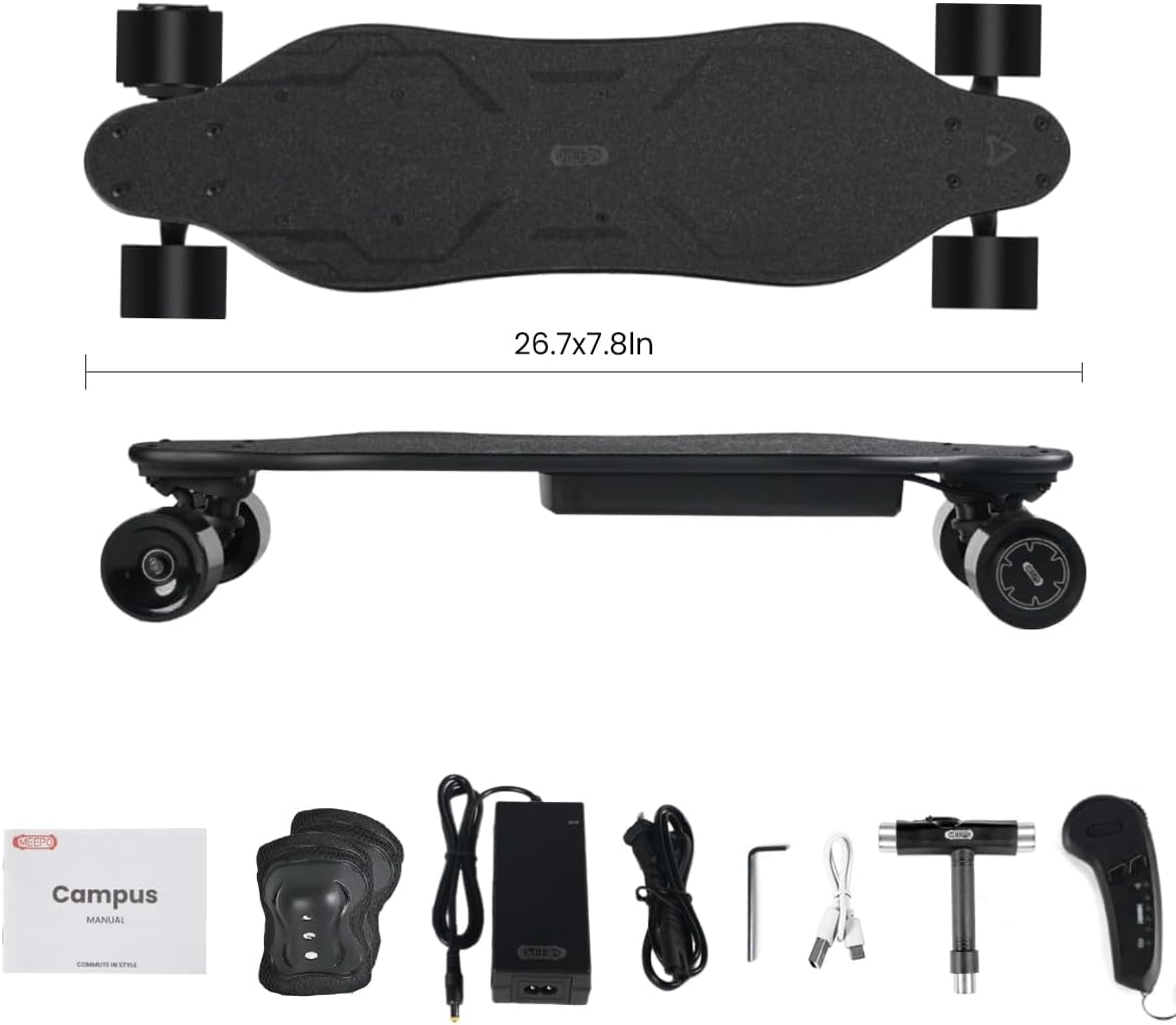 Dluxe Ave. Electric Skateboard with Remote/ Top Speed Up to 29 Mph 4 Speed/ Smooth Braking Easy Carry
