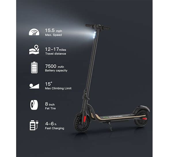 Dluxe Ave. Electric Foldable Scooter for Adults, Longer Deck Load/ 265 lbs.3 Gears Max Speed 15.5 MPH Up to 17 Miles Rang 7.5 Ah Powerful Battery with 8 Tires