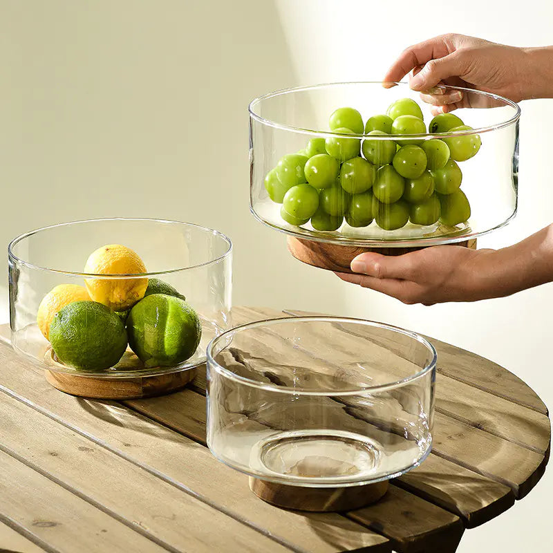 Dluxe Ave. Glass Fruit Bowl with Wooden Base