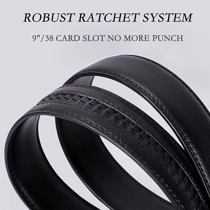 Dluxe Ave. Mens Genuine Leather Ratchet Dress Belt with Automatic Slide Buckle