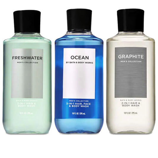Dluxe Ave. Bath and Body Works 3 Pack 2-in-1 Hair + Body Wash Freshwater Graphite and Ocean. 10 Oz.