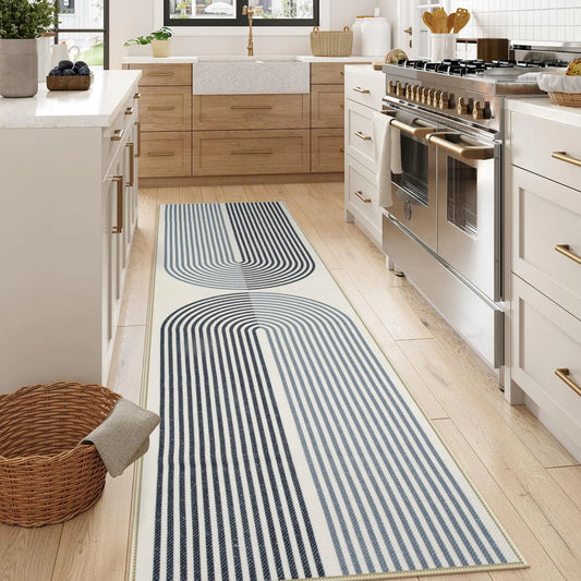 Dluxe Ave. Rainbow Kitchen Carpet/ Long Bathroom Rug Runners 2x8, Lightweight Modern, Non Slip, Woven Non Shedding (Black)
