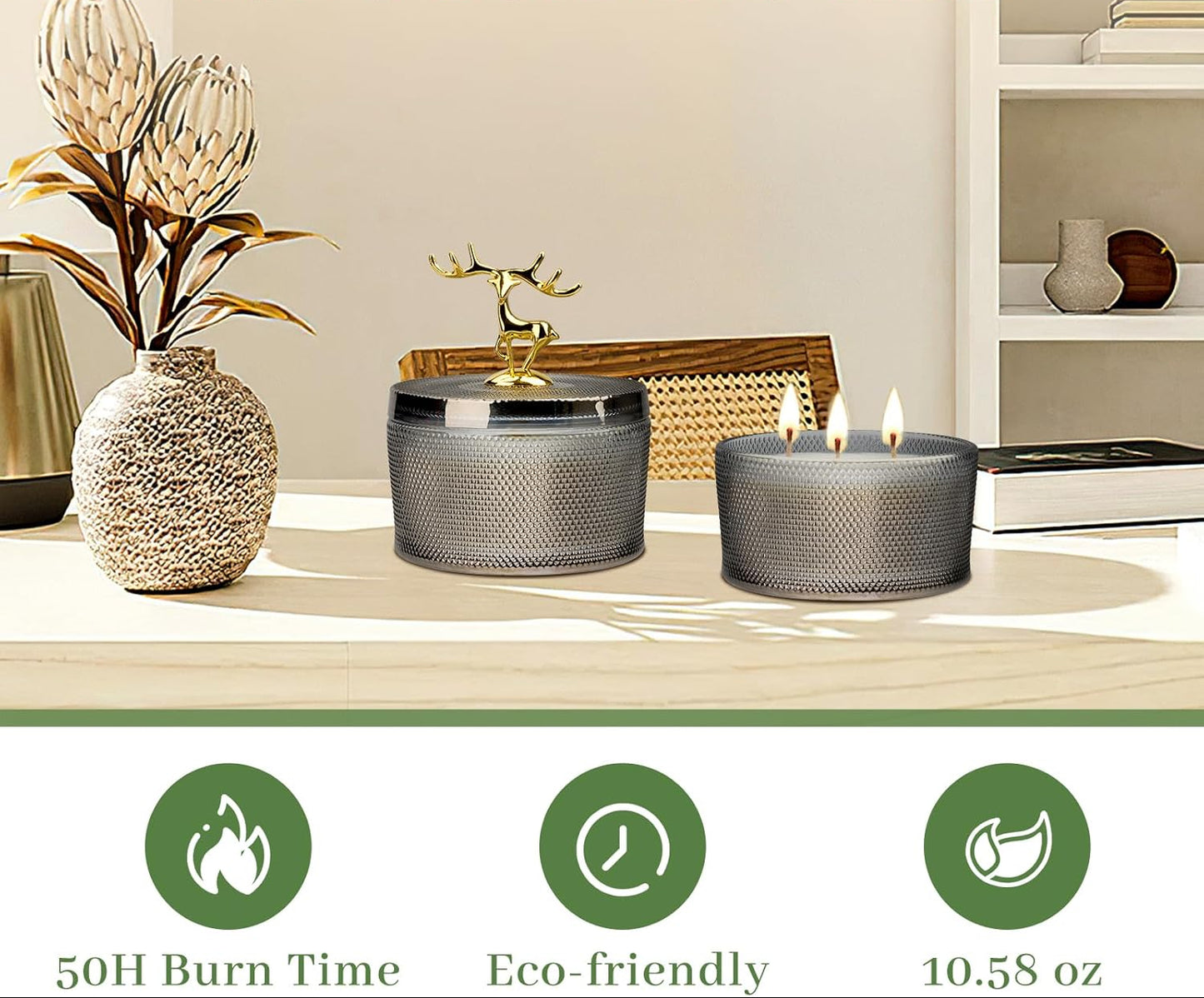 Dluxe Ave. Scented Candles for Women 10.58 oz 3 Wick Natural Soy Wax Sandalwood Candle for Home Scented Aromatherapy Candle for Women Men 50 Hours Long Lasting Highly Scented Candle Valentines Day Gift