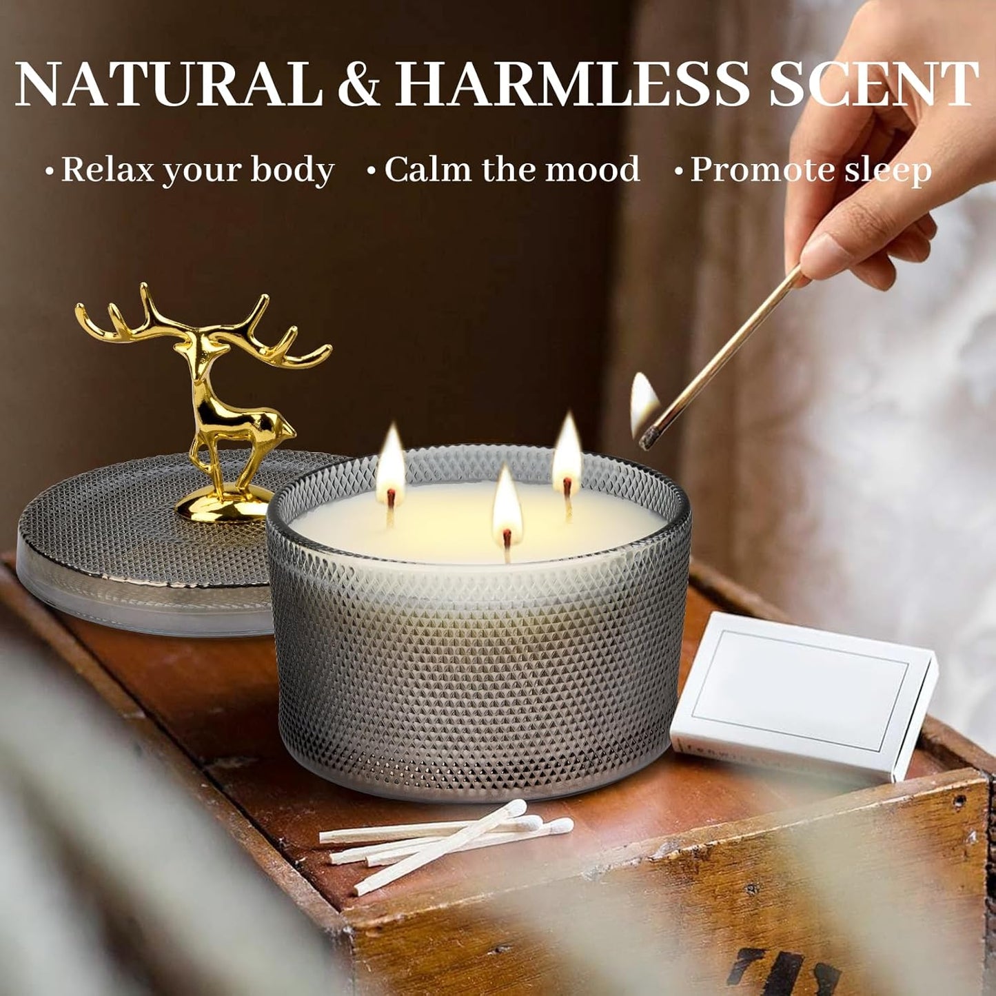 Dluxe Ave. Scented Candles for Women 10.58 oz 3 Wick Natural Soy Wax Sandalwood Candle for Home Scented Aromatherapy Candle for Women Men 50 Hours Long Lasting Highly Scented Candle Valentines Day Gift
