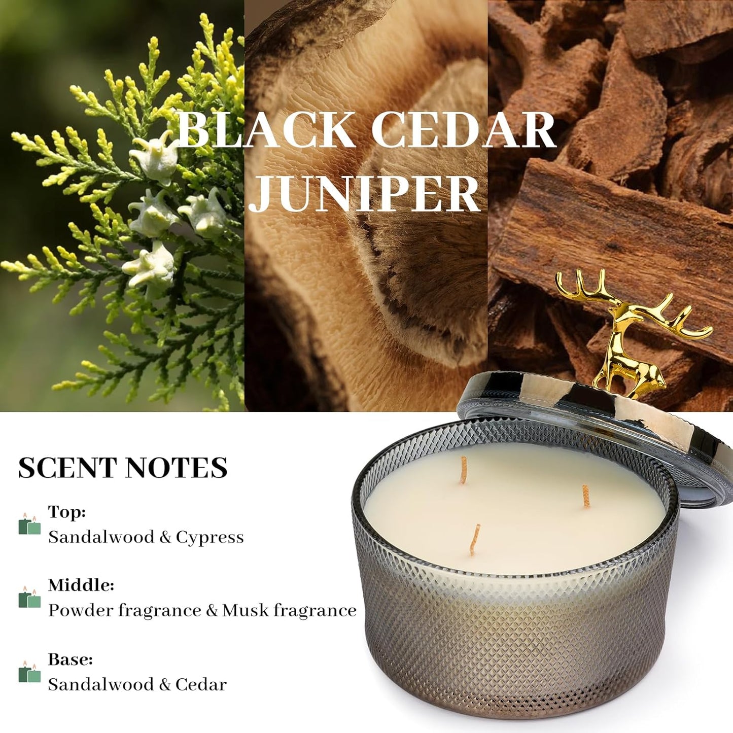 Dluxe Ave. Scented Candles for Women 10.58 oz 3 Wick Natural Soy Wax Sandalwood Candle for Home Scented Aromatherapy Candle for Women Men 50 Hours Long Lasting Highly Scented Candle Valentines Day Gift