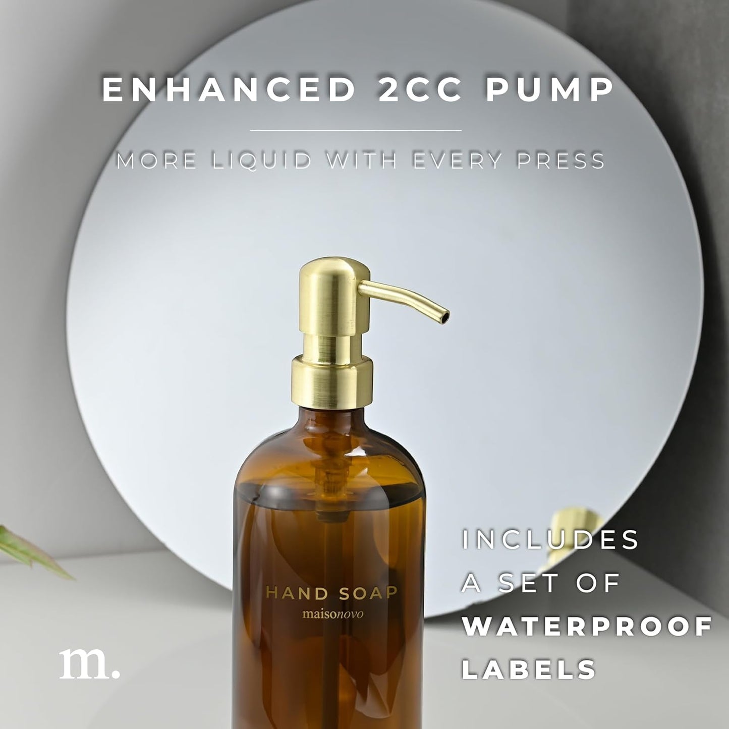 Out of Stock Dluxe Ave. Amber Bottles with Gold Stainless with Steel Pumps/ 16.9oz/  Set of 2 with Oval Concrete Tray