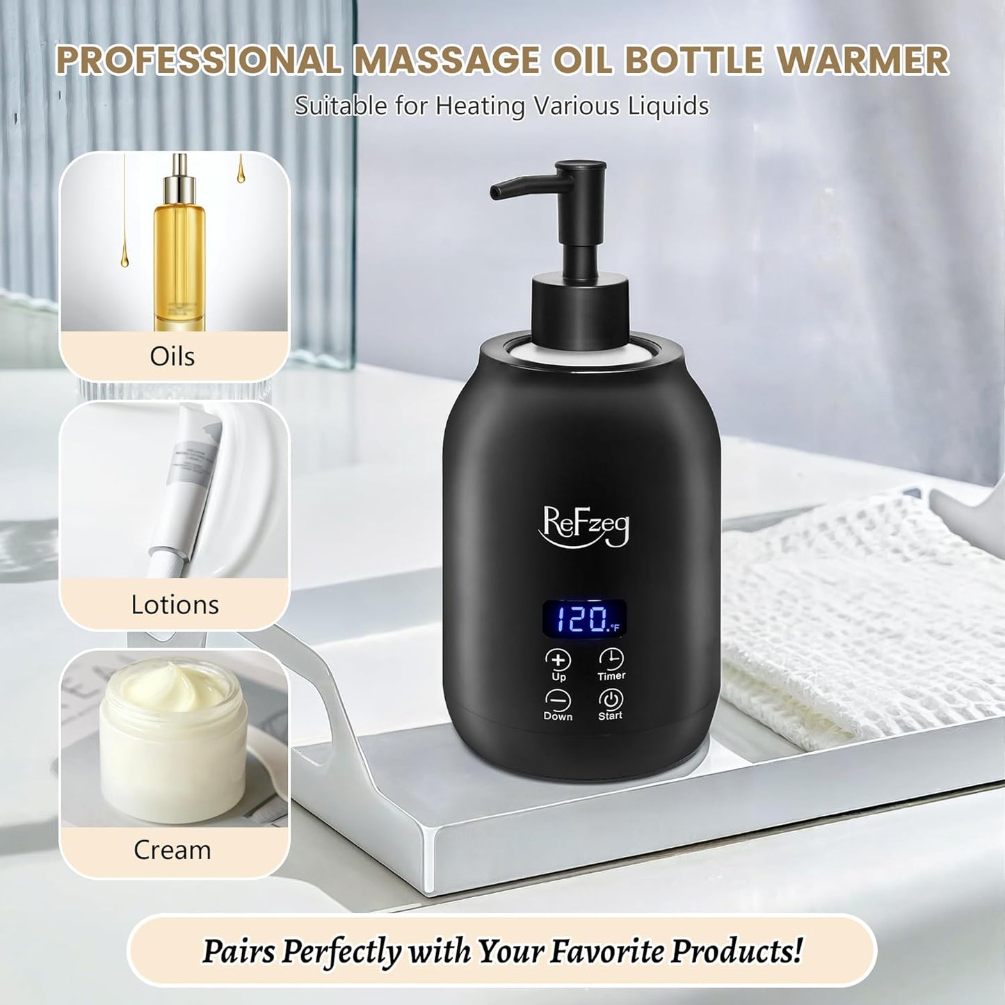Dluxe Ave. Massage Oil Warmer Bottle Professional Electric Lotion Digital Heater for SPA Portable Oil Warmer Heated Cream for Beauty Salon Home with ℃/℉ Switchable Display Two Oil Dispenser Bottle