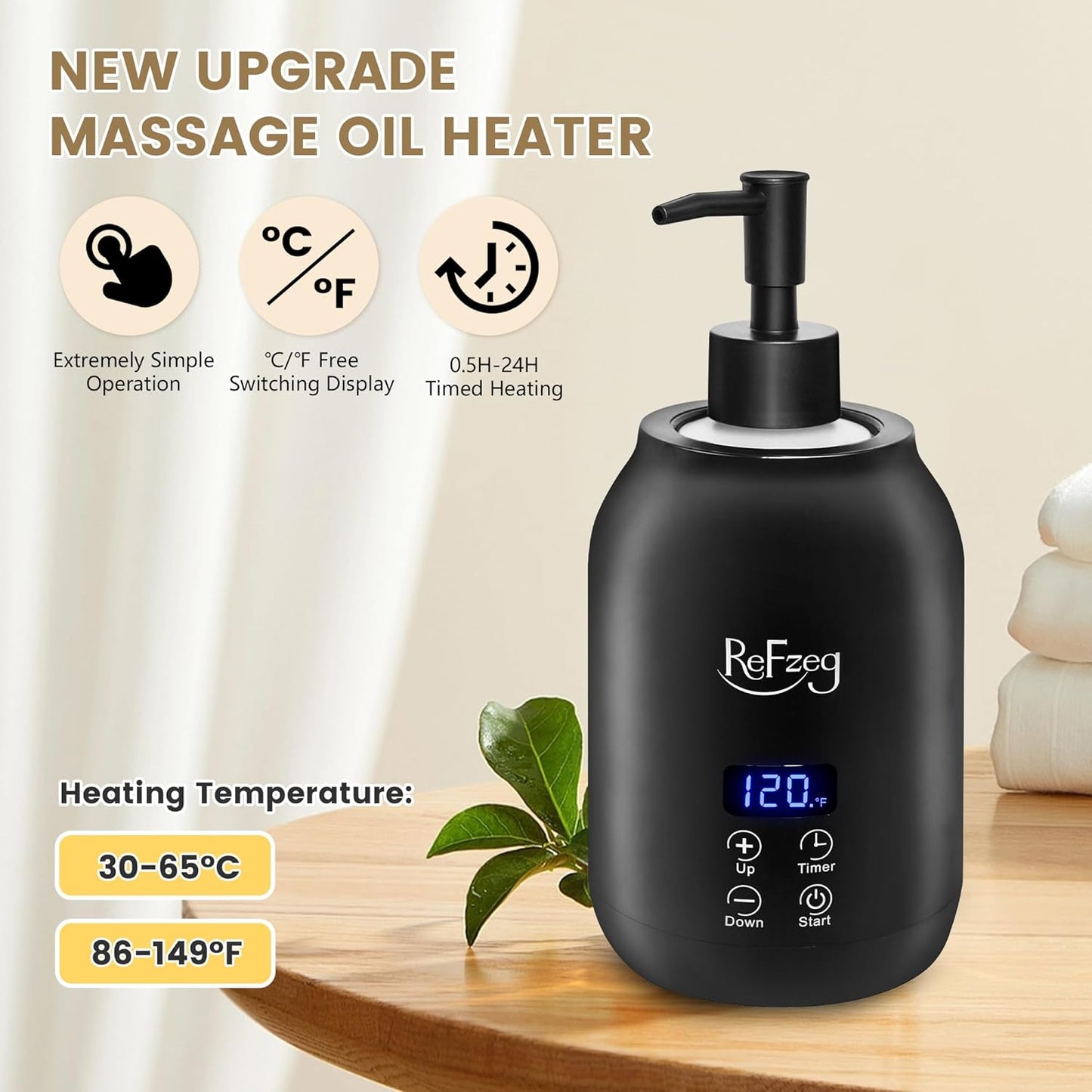 Dluxe Ave. Massage Oil Warmer Bottle Professional Electric Lotion Digital Heater for SPA Portable Oil Warmer Heated Cream for Beauty Salon Home with ℃/℉ Switchable Display Two Oil Dispenser Bottle