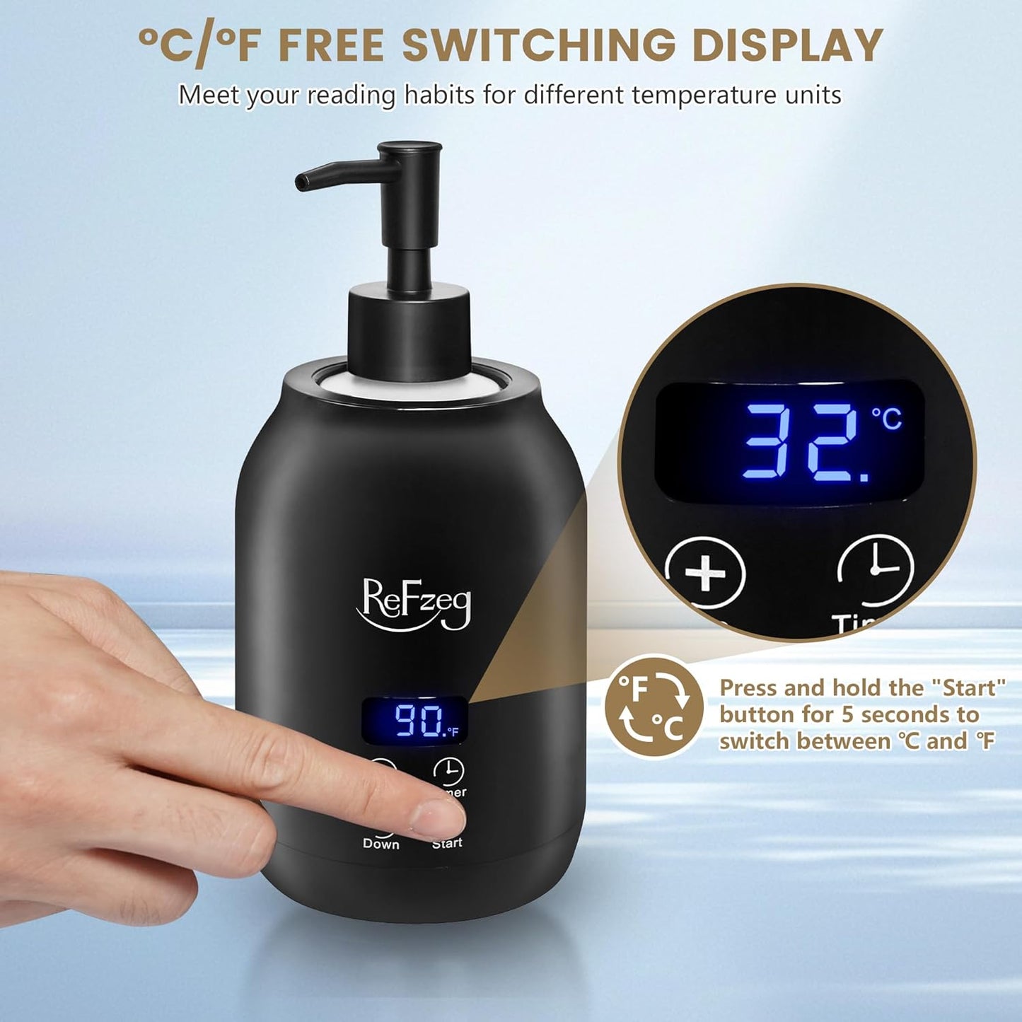 Dluxe Ave. Massage Oil Warmer Bottle Professional Electric Lotion Digital Heater for SPA Portable Oil Warmer Heated Cream for Beauty Salon Home with ℃/℉ Switchable Display Two Oil Dispenser Bottle