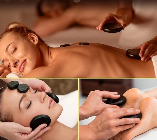 Dluxe Ave. Electric Spa Portable Heated Massage Stones and Warmer Set/ 12 Large/Small Black Stone Set w/Bamboo/ Heating Case