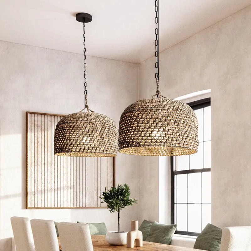 Dluxe Ave. Vintage Hotel Homestay Bedroom Light Hemp Rope Woven Zen Tea Room