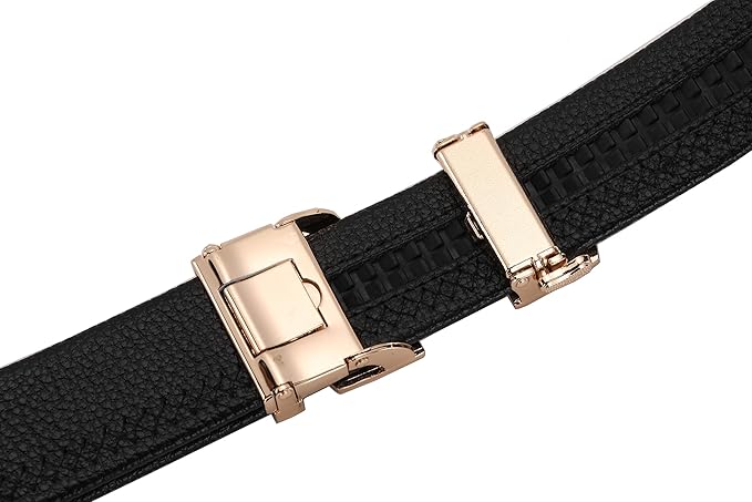 Dluxe Ave. Mens Classic Fashion Automatic Buckle Design Leather Belt Business Belt (H-Gold 120cm/47.3inch(Fit 26-44)(Can be cut))