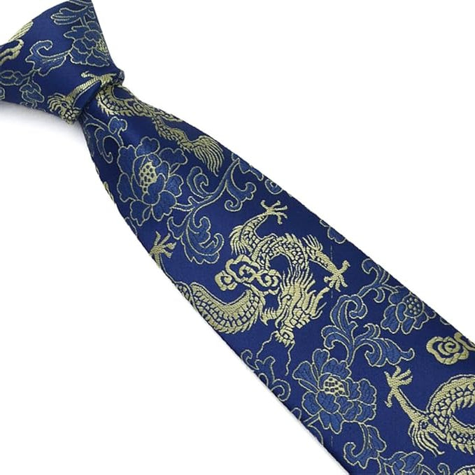 Dluxe Ave. Mens Navy Blue Gold Jacquard Woven Casual Silk Necktie