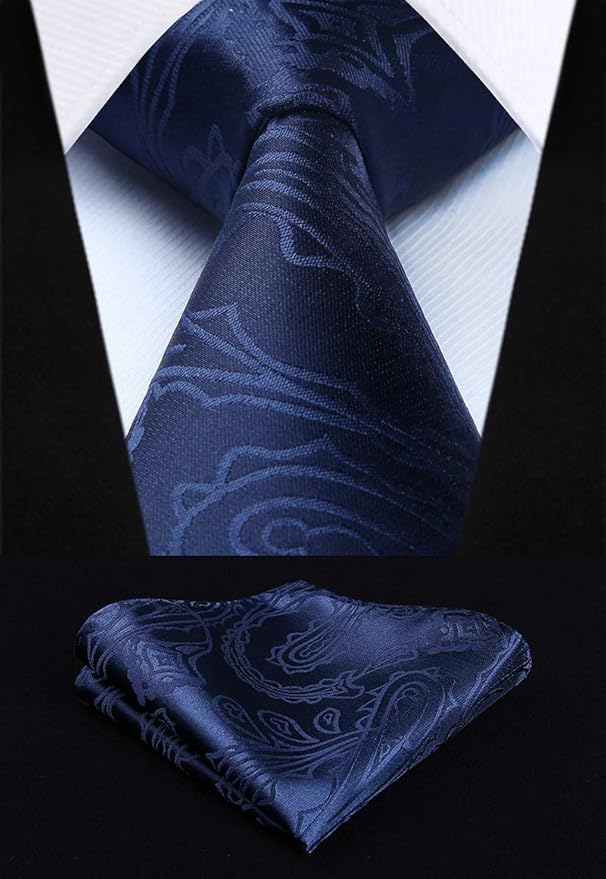 Dluxe Ave. (SMALL) Mens Paisley Suit Vest and Tie Set 5PCS/ Waistcoat Silk/ Navy Blue