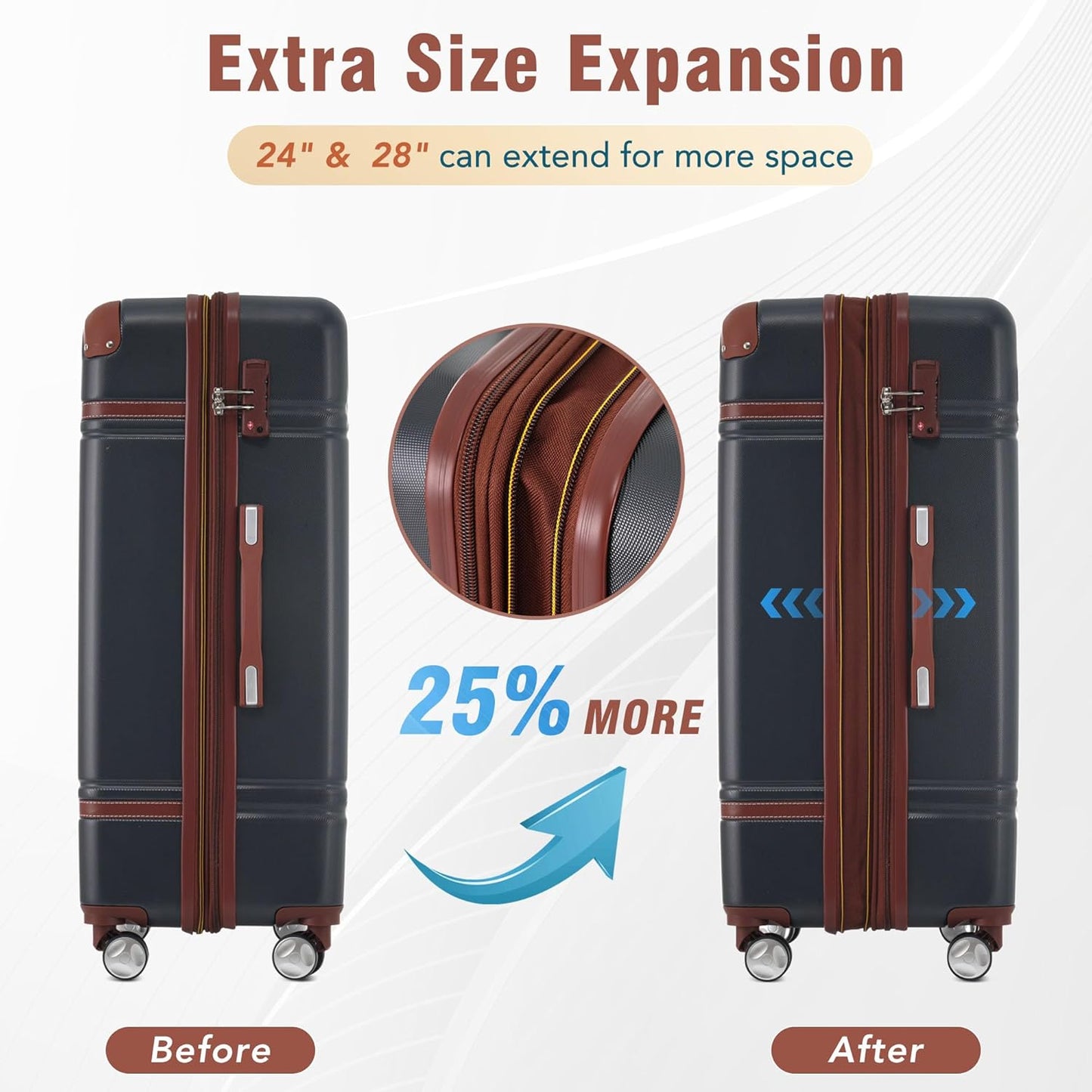 Dluxe Ave. Hardside Suitcase Expandable/Spinner Wheels/ Vintage/ TSA Lock/ Lightweight (Black)