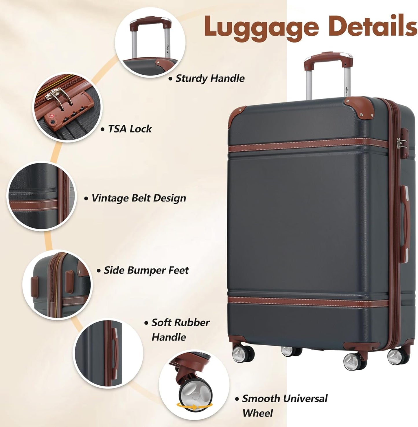 Dluxe Ave. Hardside Suitcase Expandable/Spinner Wheels/ Vintage/ TSA Lock/ Lightweight (Black)