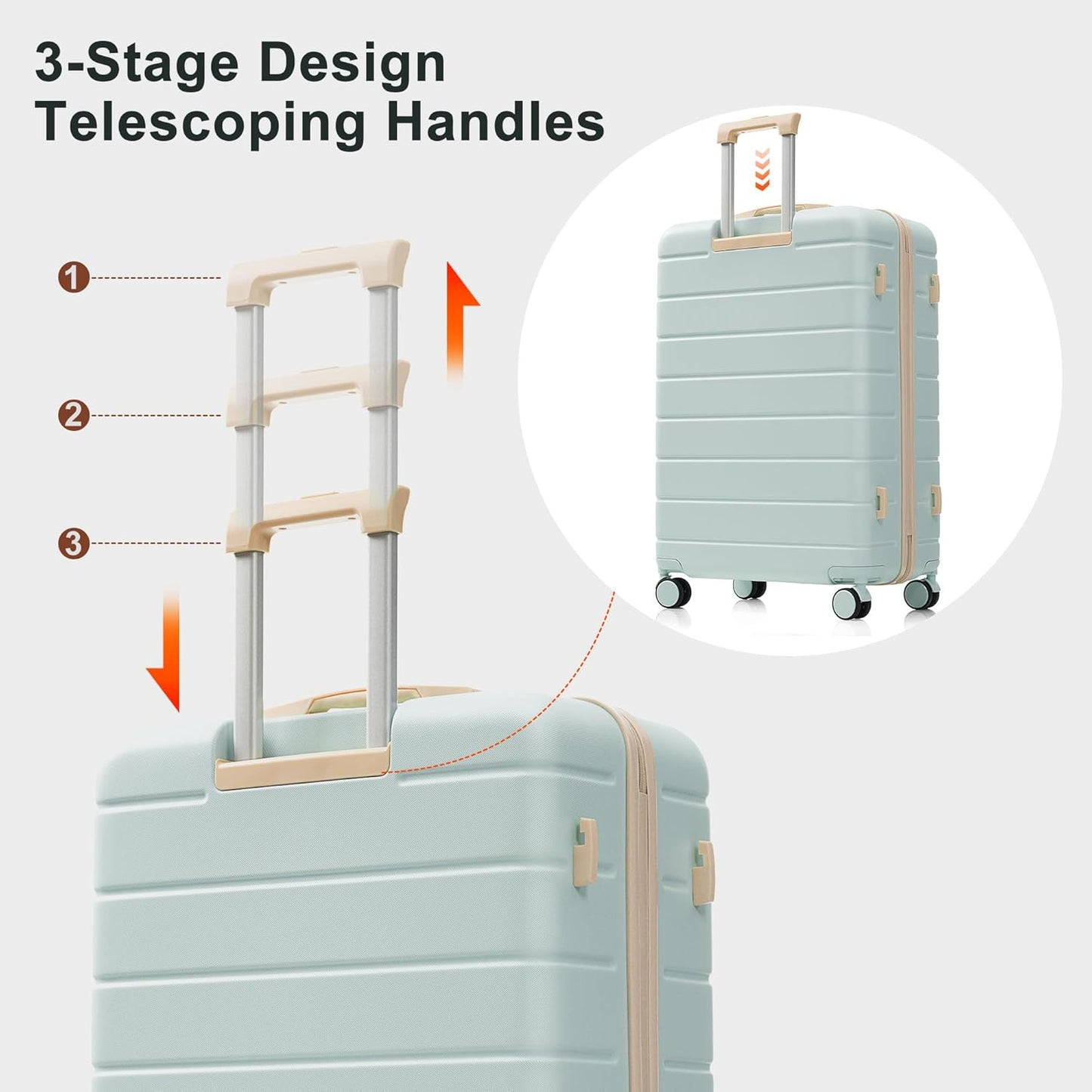 Dluxe Ave. Hardside Luggage Sets/ TSA 3 Pcs/Spinner Wheels(Gray Green & Golden) 20/24/28 Inch