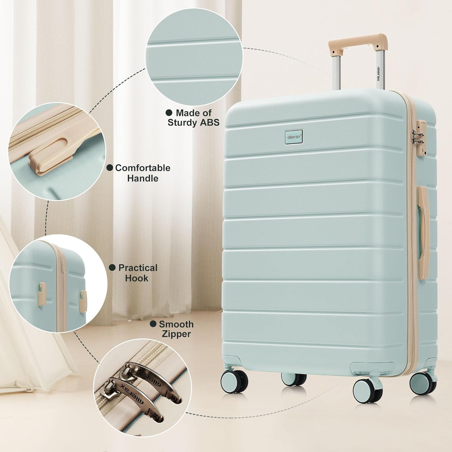 Dluxe Ave. Hardside Luggage Sets/ TSA 3 Pcs/Spinner Wheels(Gray Green & Golden) 20/24/28 Inch