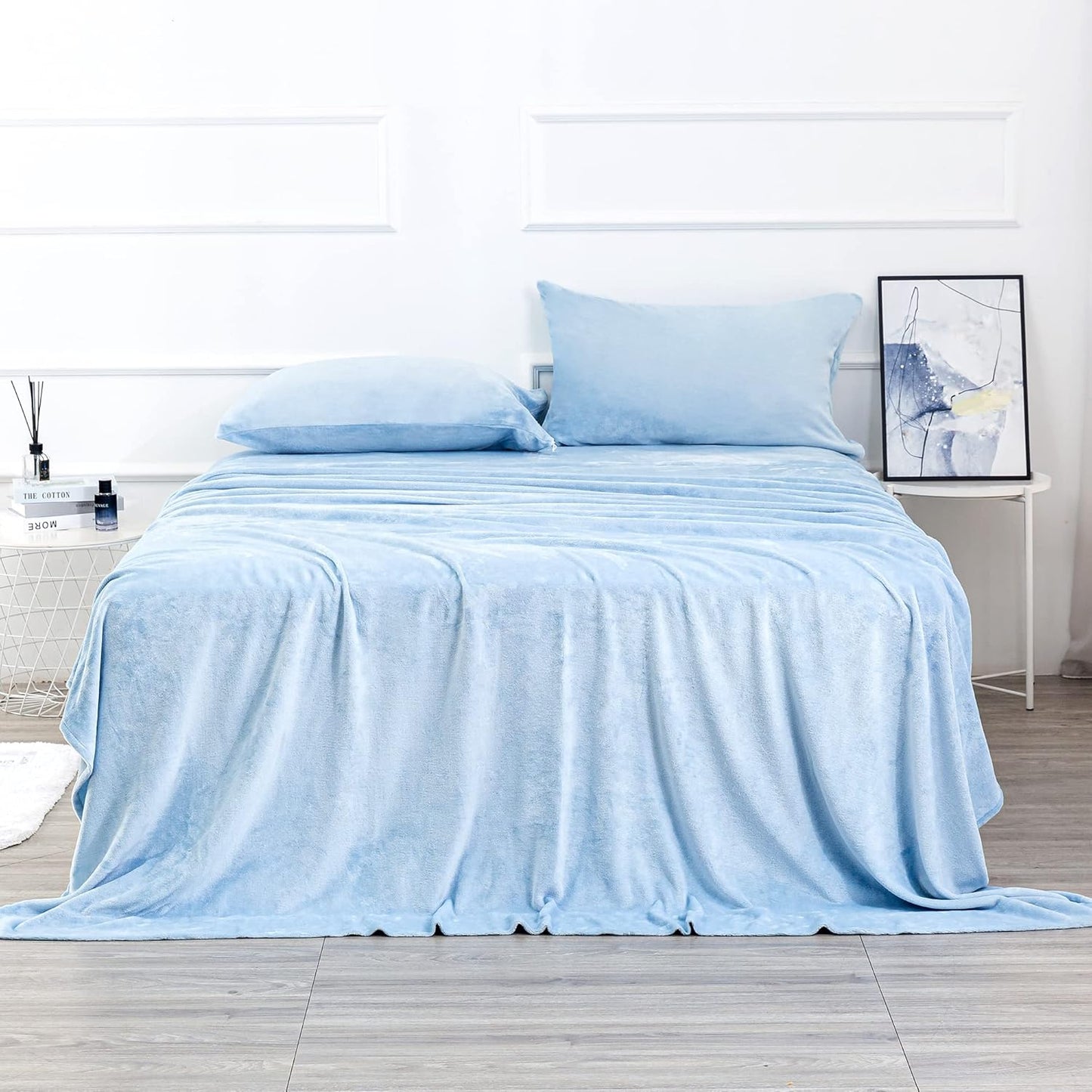 Dluxe Ave ( TWIN ) 3 Pcs Fleece Bed Sheet Set, Velvet Plush Sheets, Blue