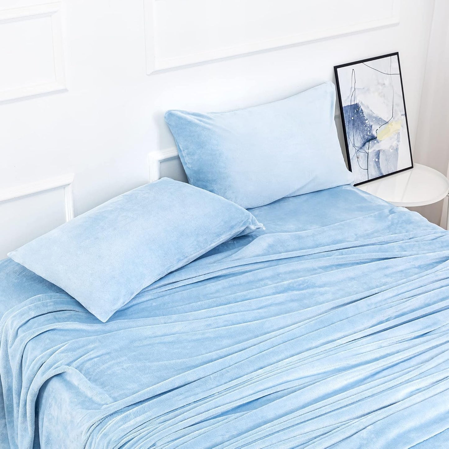 Dluxe Ave ( TWIN ) 3 Pcs Fleece Bed Sheet Set, Velvet Plush Sheets, Blue