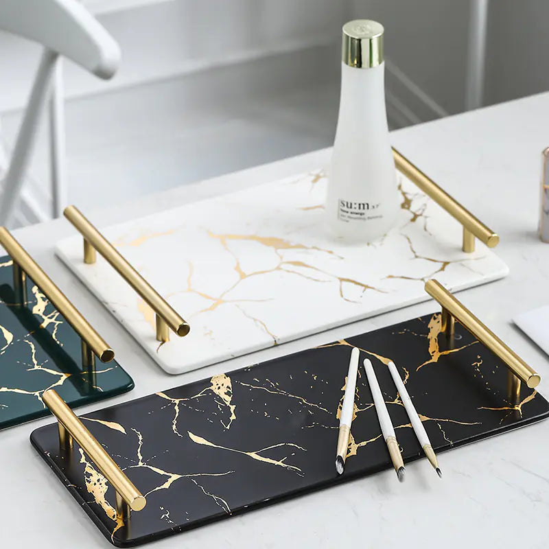 Dluxe Ave. Nordic Marble Pattern Ceramic Rectangular Tray
