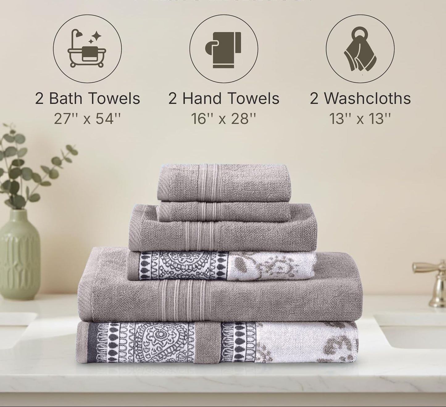 Dluxe Ave.  Yarn Dyed Jacquard/ Solid Towel Set, 6 Piece Set
