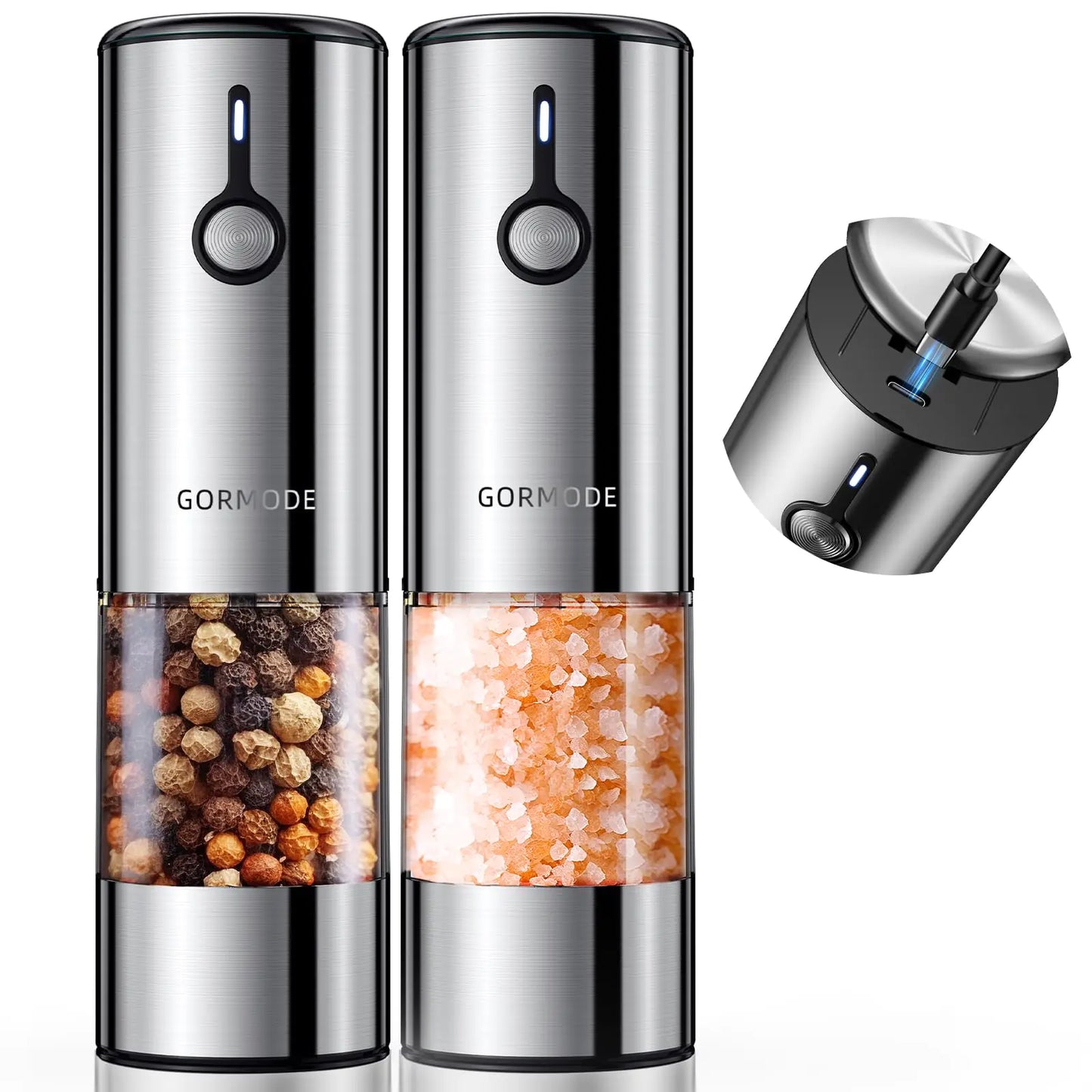 Dluxe Ave. Large Capacity Rechargeable Electric Salt and Pepper Grinder Set -USB Charging Port (Out of Stock)