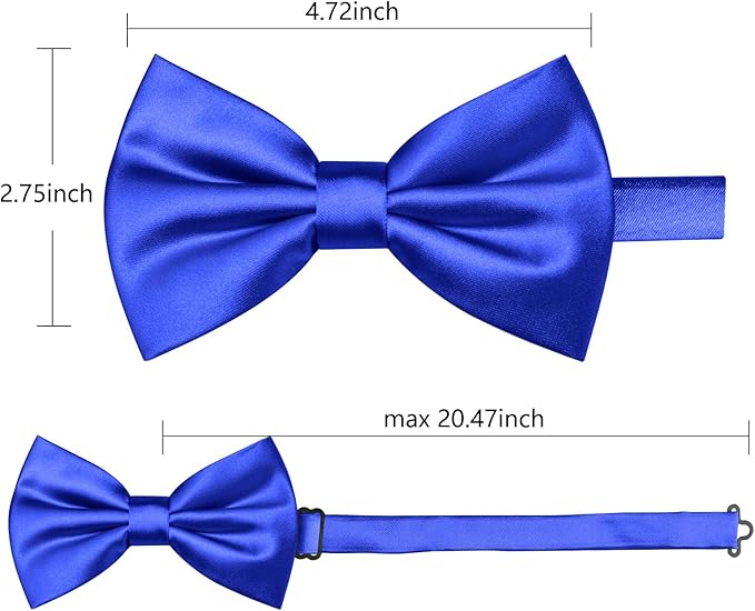 Dluxe Ave.  Royal Blue Bow Ties for Men Solid Color Pre-Tied Blue Bow Tie and Royal Blue Pocket Square Cufflinks Set