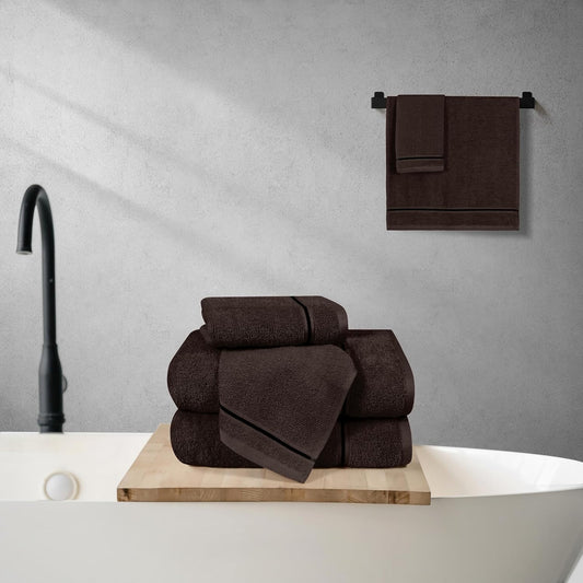Dluxe Ave. Ultra Soft Cotton, 6 -Piece Hand Towel Set, (Chocolate Brown)