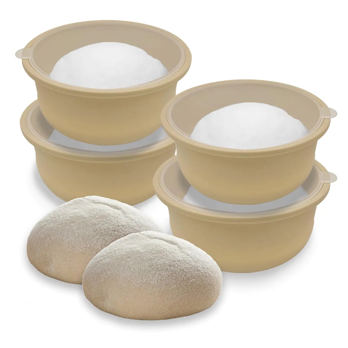 Dluxe Ave. FEHNAG 4Pcs Stackable Silicone Pizza Dough Proofing Containers with Lids Accessories 700ml(4Pcs Beige)