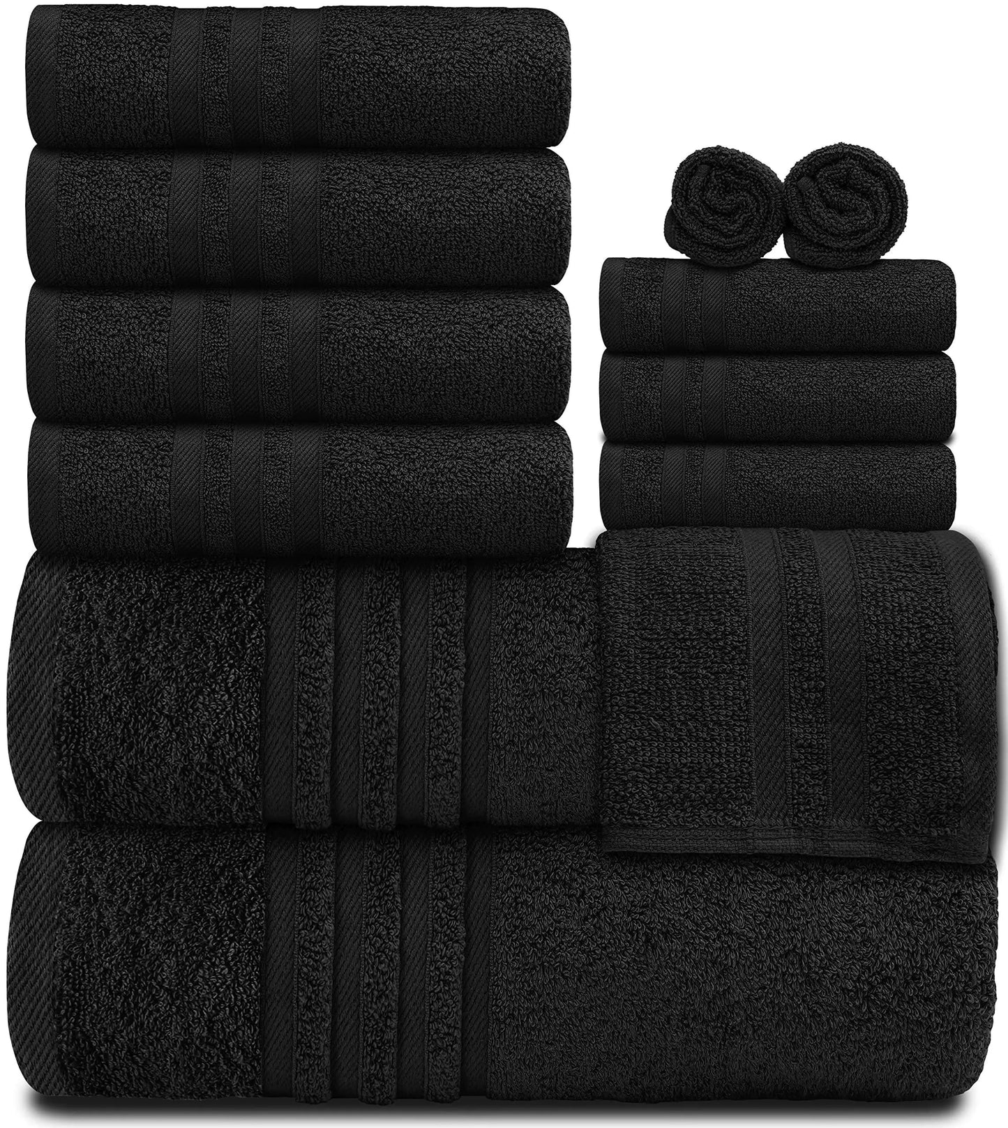 Dluxe Ave. 100% Cotton Soft Bath Towel Set, 12 Pcs (Black)