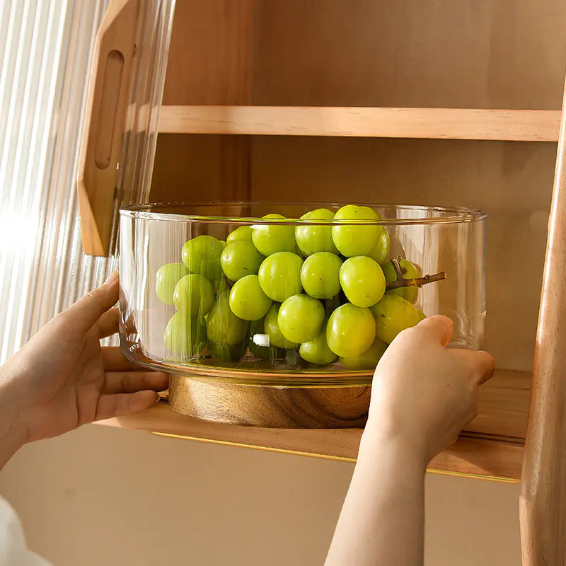 Dluxe Ave. Glass Fruit Bowl with Wooden Base
