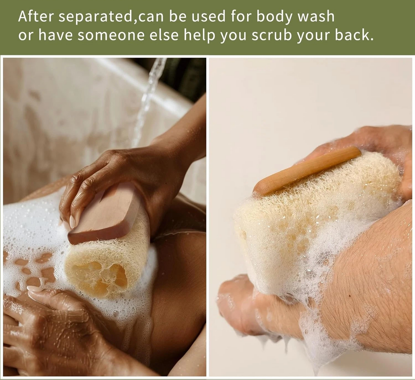 Dluxe Ave. Natural Loofah Brush for Shower(2Pack) with Handle, Back Scrubber, Exfoliating