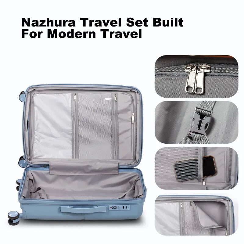 Dluxe Ave. Luggage Set 3-Pcs/20-inch 24-inch 28-inch/Spinning Wheels/PP Hardside (Light Blue)