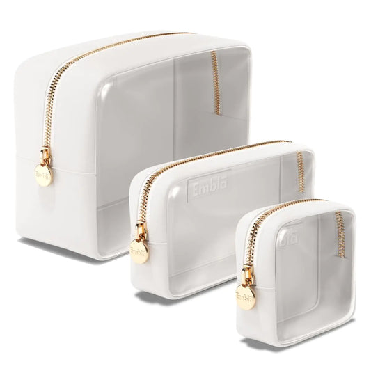 Dluxe Ave. Cosmetic Bags Set of 3, Mini Small Large Makeup Bags, For Women (White)