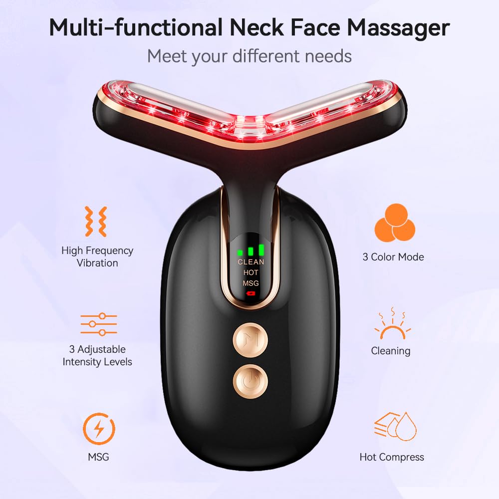 Dluxe Ave. Neck Face Massager Multifunctional Facial Massager Face Sculpting Tool for Skin Care and Double Chin with Vibration Thermal (Black Gold)