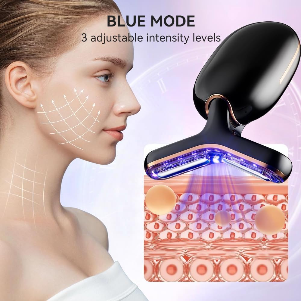 Dluxe Ave. Neck Face Massager Multifunctional Facial Massager Face Sculpting Tool for Skin Care and Double Chin with Vibration Thermal (Black Gold)