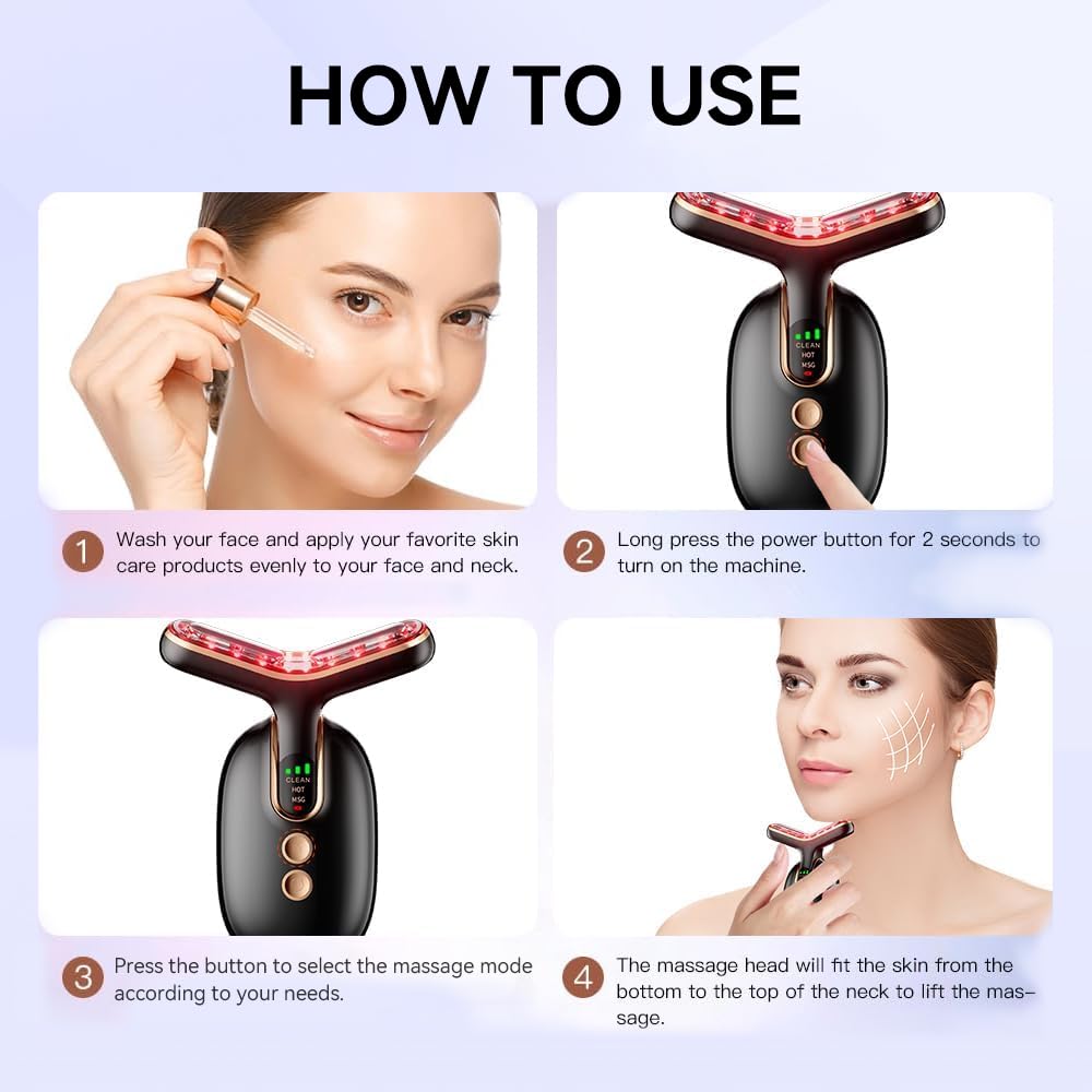 Dluxe Ave. Neck Face Massager Multifunctional Facial Massager Face Sculpting Tool for Skin Care and Double Chin with Vibration Thermal (Black Gold)