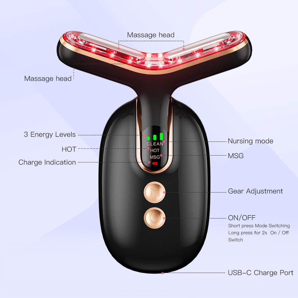 Dluxe Ave. Neck Face Massager Multifunctional Facial Massager Face Sculpting Tool for Skin Care and Double Chin with Vibration Thermal (Black Gold)