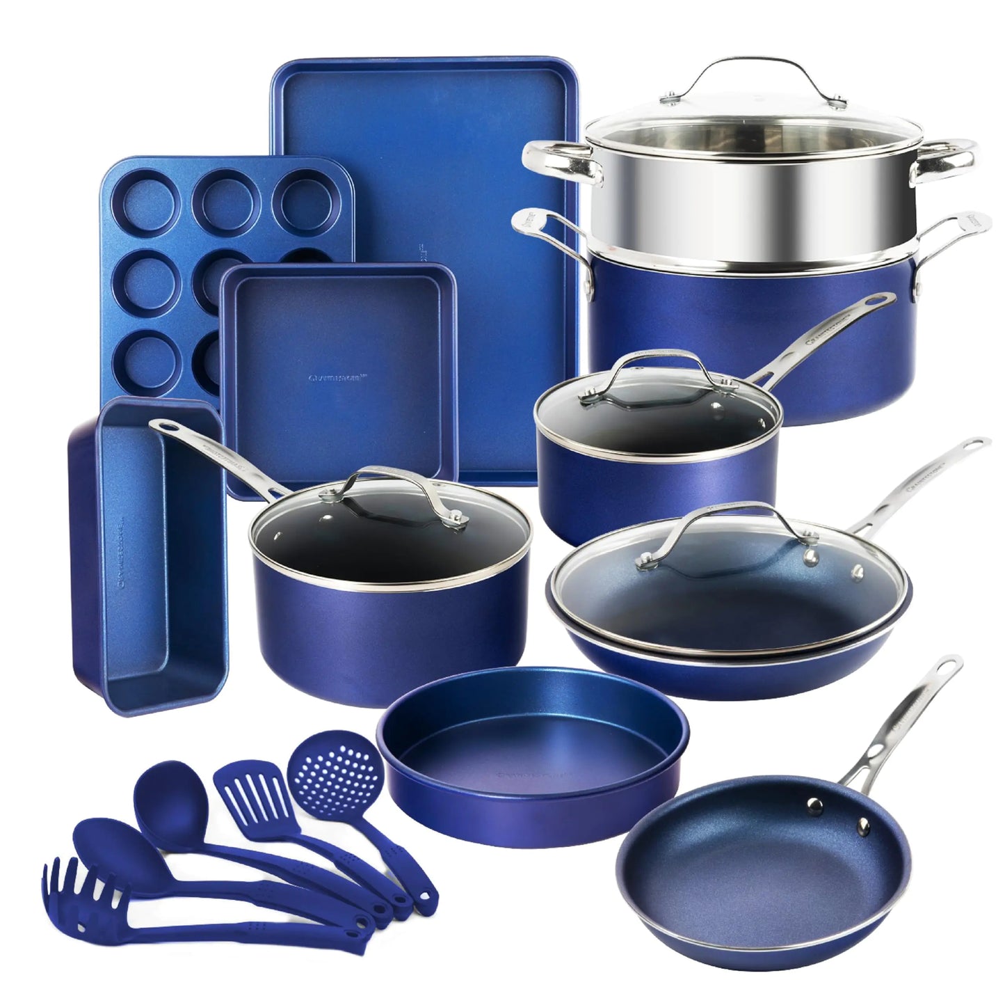 Dluxe Ave. GRANITE STONE Blue 20 Pc Kitchen Pots and Pans Set Non Stick Cookware Set