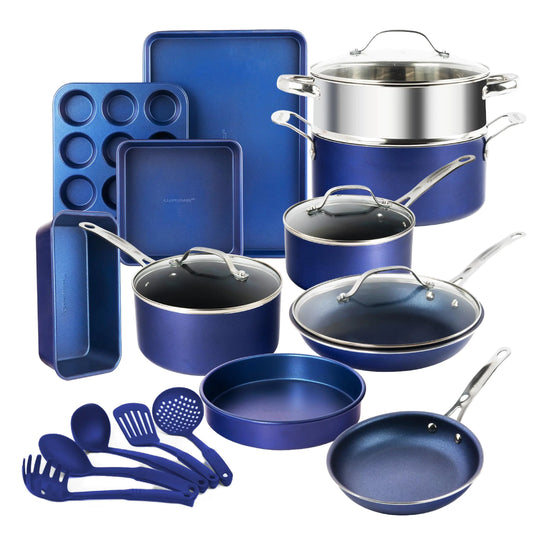 Dluxe Ave. GRANITE STONE Blue 20 Pc Kitchen Pots and Pans Set Non Stick Cookware Set