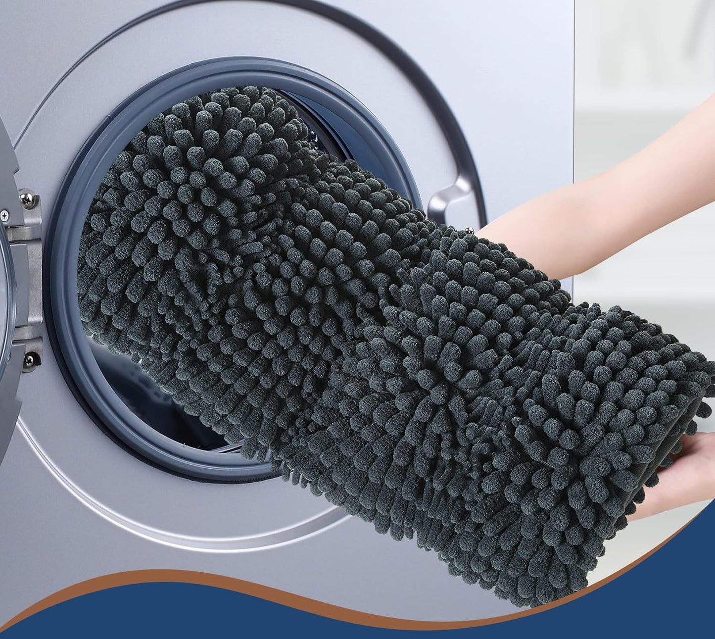 Dluxe Ave. Non Slip Thick Shaggy Chenille Bathroom Rug Sets 2 (Charcoal Grey 47"x17" Plus 17"x24")