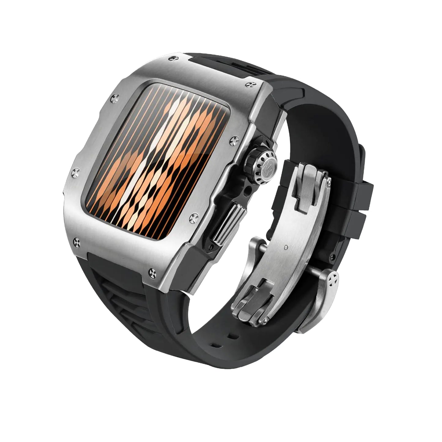 Dluxe Ave. RYUEUYA Luxury Designer Rugged Metal Case with Band Compatible for Apple Watch Series 9/8/7 45mm and SE 2/SE/6/5 44mm Stainless Steel Military Heavy Duty Protection for iWatch44/45mmSBM-BR