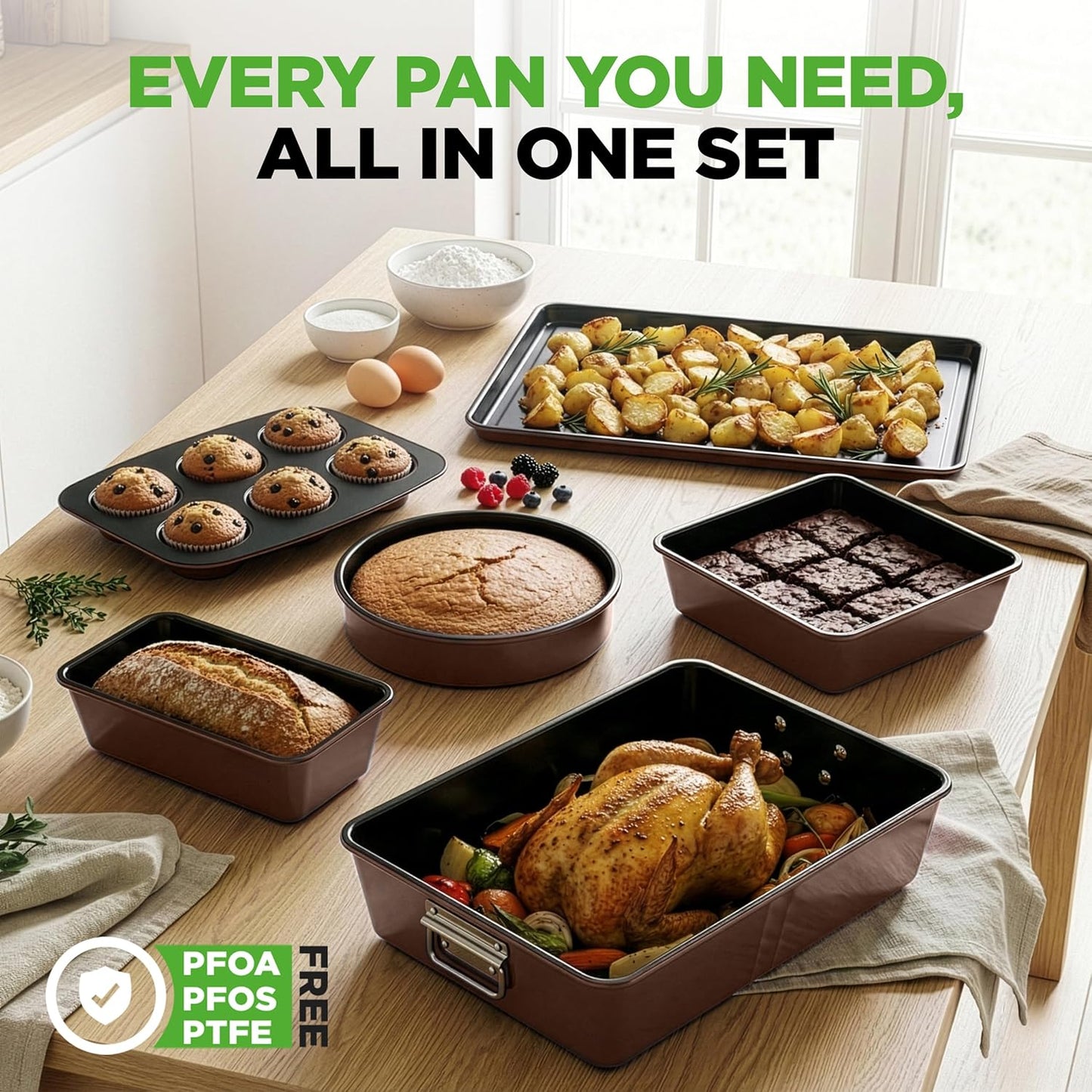 Dluxe Ave. 8-Piece Nonstick Stackable Bakeware Set  w/Non-Stick Coating 450°F Oven Safe(Brown)